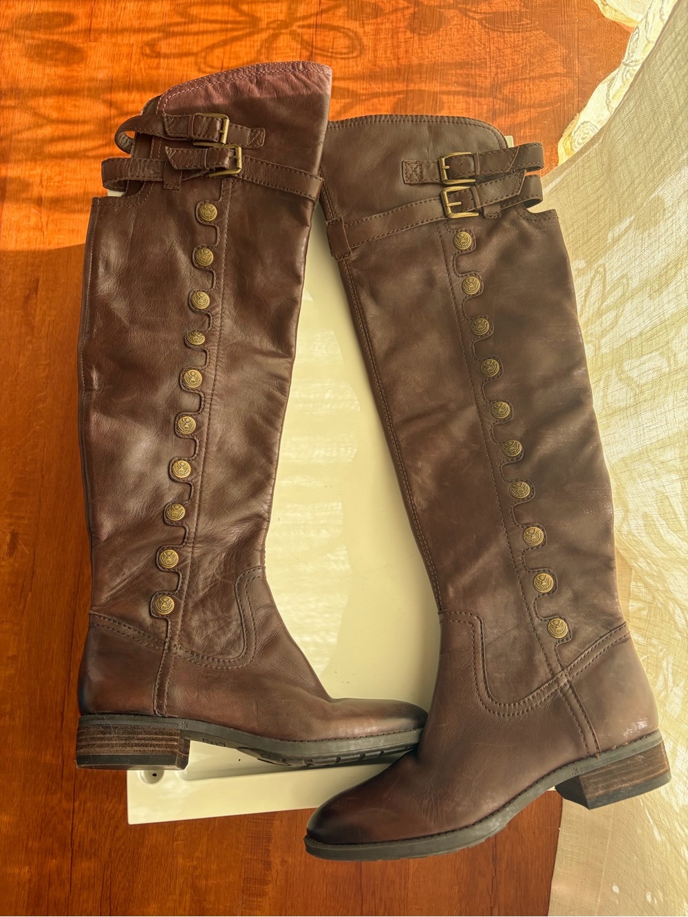 Sam Edelman Brown Over-the-Knee Button-Detail Riding Boots